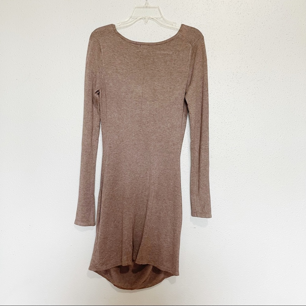 Express Ruched Dress Long Sleeve Brown Size M - Picture 2 of 6